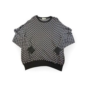 Marcello Made in Italy Knit Sweater Geometric Pattern Black Purple White‎ Sz XL